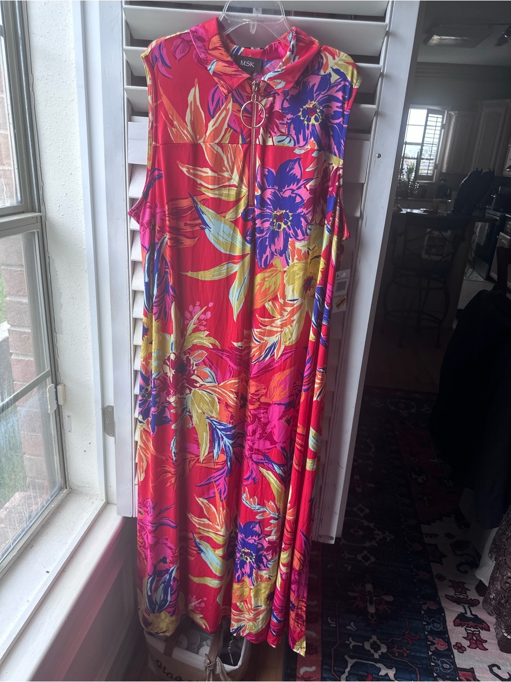 MSK Red Floral Sleeveless Maxi Dress with Pink, Yellow & Blue Accents